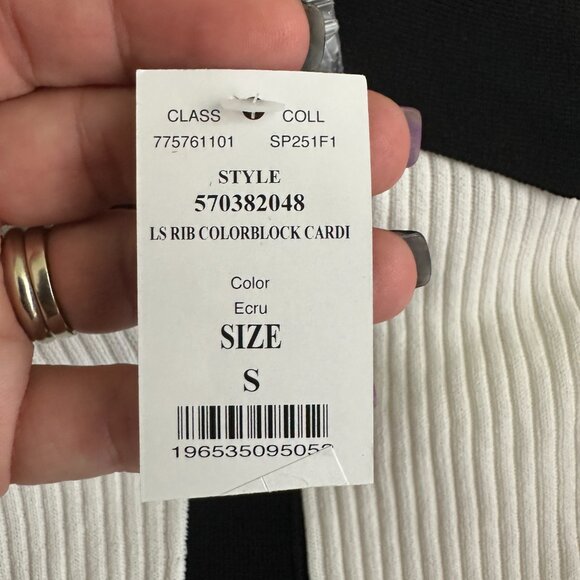 NWT White House Black Market Rib Colorblock Cardigan Ecru Black Small #WHBM15 - Picture 6 of 9